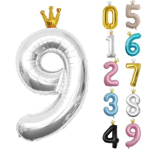 Zahl 9 Luftballon Silber, 101cm Riesen Zahlenballon Nummer 0 1 2 3 4 5 6 7 8 9 10 16 18 21 30 40 50 60 70 80 90 100, 40" Groß Folienballons für Hochzeit Jubiläum, Geburtstagsballons Party Dekoration Zahl 9 Luftballon Silber, 101cm Riesen Zahlenballon Nummer 0 1 2 3 4 5 6 7 8 9 10 16 18 21 30 40 50 60 70 80 90 100, 40" Groß Folienballons für Hochzeit Jubiläum, Geburtstagsballons Party Dekoration von POPOYU