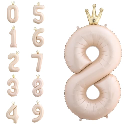 POPOYU Zahlen Luftballon Folienballon 8 Groß,40'' XXL Beige Zahlenballon 8. Geburtstag,Helium Ballons Zahlen Stehender Ballon für 8 Jahre Jungen Mädchen Geburtstags Hochzeit Jubiläum Party Deko von POPOYU