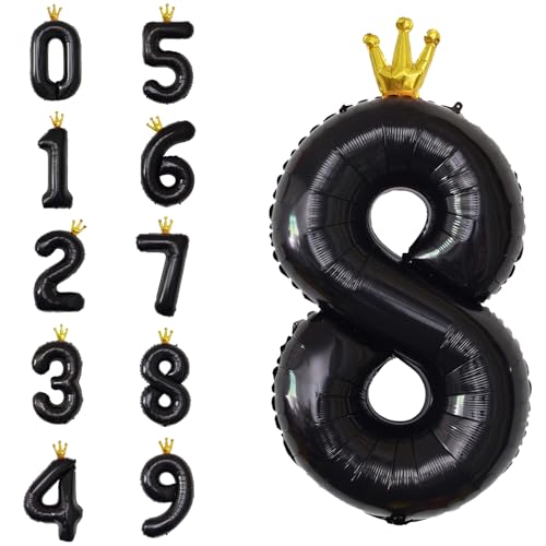POPOYU Zahlen Luftballon Folienballon 8 Groß,40'' XXL Schwarz Zahlenballon 8. Geburtstag,Helium Ballons Zahlen Stehender Ballon für 8 Jahre Jungen Mädchen Geburtstags Hochzeit Jubiläum Party Deko von POPOYU