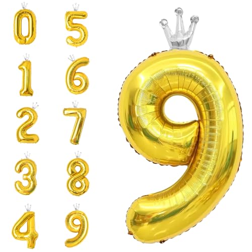 POPOYU Zahlen Luftballon Folienballon 9 Groß,40'' XXL Gold Zahlenballon 9. Geburtstag,Helium Ballons Zahlen Stehender Ballon für 9 Jahre Jungen Mädchen Geburtstags Hochzeit Jubiläum Party Deko von POPOYU