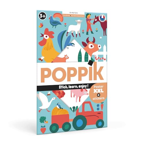 POPPIK 1841150 Sticker-Poster, Bauernhof, interaktives Lernposter mit Aufklebern, mehrsprachiges Tierposter, für Kinder ab 3 Jahren, 68 x 100 cm von POPPIK