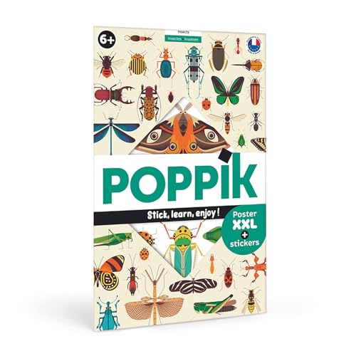 POPPIK 1841225 Sticker-Poster, Insekten, interaktives Lernposter mit Aufklebern, mehrsprachiges Insektenposter, für Kinder ab 6 Jahren, 68 x 100 cm von POPPIK