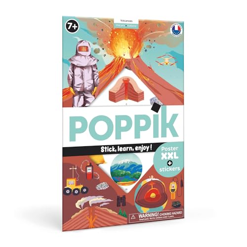 POPPIK 1841259 Sticker-Poster, Vulkane, interaktives Lernposter mit ablösbaren Aufklebern, mehrsprachiges Vulkanposter, für Kinder ab 7 Jahren, 68 x 100 cm von POPPIK