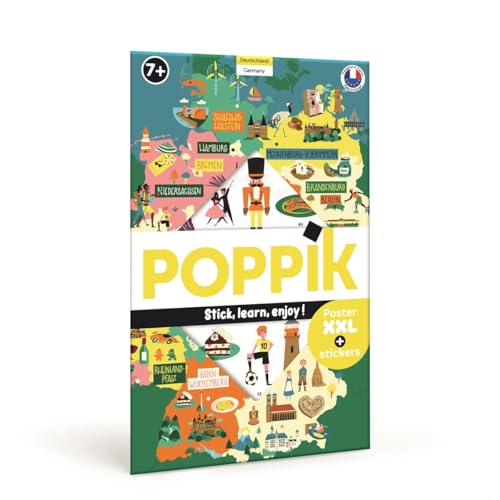 POPPIK 1841281 Sticker-Poster, Deutschland, interaktives Lernposter mit ablösbaren Aufklebern, mehrsprachiges Wissensposter, für Kinder ab 7 Jahren, 68 x 100 cm von POPPIK