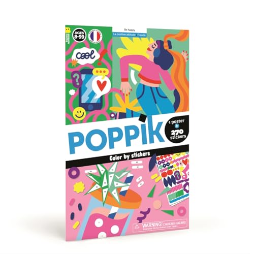 POPPIK 1841283 Sticker-Poster, Be Happy, Mosaikposter mit ablösbaren Aufklebern, Stickerset zum Basteln, für Kinder ab 8 Jahren, 50 x 70 cm von POPPIK