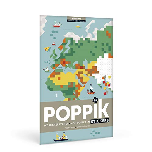 POPPIK 3760262410128 Pixel Art Weltkarte Poster: Riesige Bunte Aufkleber Mosaik Aktivität für Kinder, Mehrfarbig, 92 (EU) von POPPIK