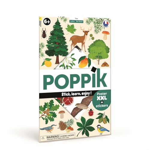 POPPIK 1841262 Sticker-Poster, Bäume, interaktives Lernposter mit ablösbaren Aufklebern, mehrsprachiges Wissensposter, für Kinder ab 6 Jahren, 68 x 100 cm von POPPIK