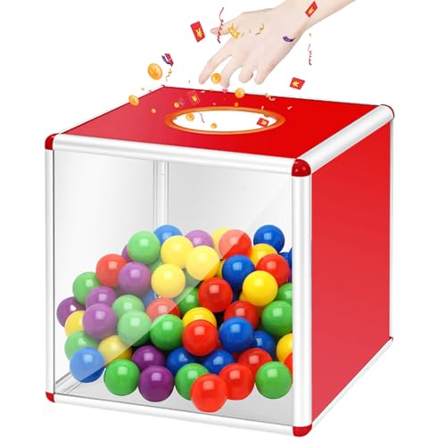 PORFOYO Lotterie-Box, 30 cm Transparente Lotterie-Box, Tombola-Box Mit Aluminium Legierung, Quadratische Tombola-Ballspielbox Kubischer Aufbewahrungsbehälter Für Fundraising(Einseitig transparent) von PORFOYO