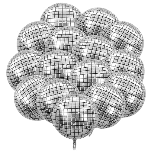 15 Stück Discokugel Luftballon, Disco Deko Helium Ballons, 4D Discokugel Folienballons Geburtstag, Disco Dekoration für Karneval Silvester Neujahr (Silver) von PORUPAEL