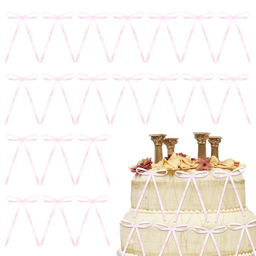Geburtstag Schleife Tortendeko,20Pcs Cake Topper Schleife Kuchendeko Kuchenaufsätze Schleifen Kuchendekoration Bow Cupcake Topper für Kinder,Mädchen Hochzeit Party Geburtstagsdeko (Rosa) von PORUPAEL
