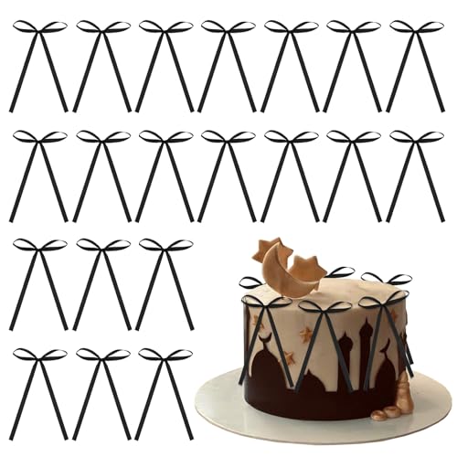Geburtstag Schleife Tortendeko,20Pcs Cake Topper Schleife Kuchendeko Kuchenaufsätze Schleifen Kuchendekoration Bow Cupcake Topper für Kinder,Mädchen Hochzeit Party Geburtstagsdeko (Schwarz) von PORUPAEL