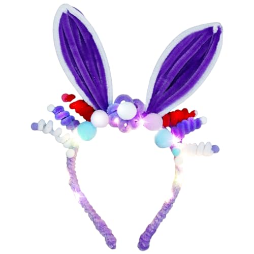 Osterhasenohren Stirnband Leuchtende LED Hasenohren Stirnband Niedlich Ostern Haarschmuck Bunte Flauschige Stirnbänder Osterhase Party Dekorationen Kinder Verkleidung Requisiten Kostüm (Lila, von PORUPAEL