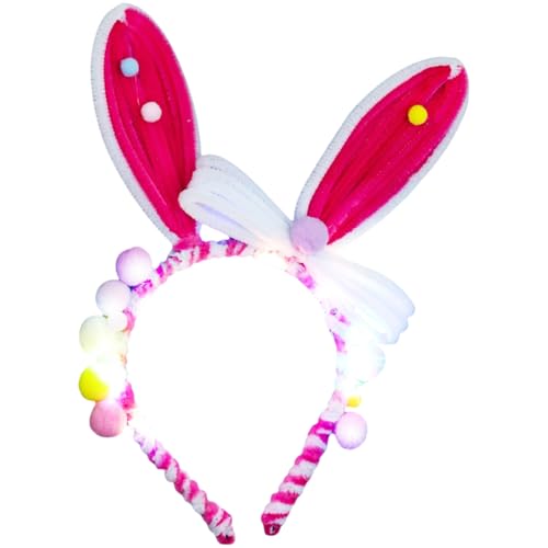 Osterhasenohren Stirnband Leuchtende LED Hasenohren Stirnband Niedlich Ostern Haarschmuck Bunte Flauschige Stirnbänder Osterhase Party Dekorationen Kinder Verkleidung Requisiten Kostüm (Rosa, von PORUPAEL
