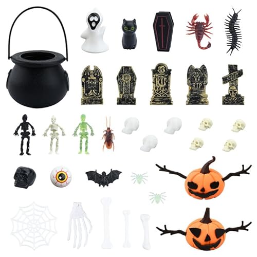 PORUPAEL 43 Stück Halloween Puppenhaus Dekoration, Miniatur Puppenhaus Zubehör, Spinne Fledermäuse Skelette Elfentor Grabstein für Halloween Party Dekoration PORUPAEL 43 Stück Halloween Puppenhaus Dekoration, Miniatur Puppenhaus Zubehör, Spinne Fledermäuse Skelette Elfentor Grabstein für Halloween Party Dekoration von PORUPAEL