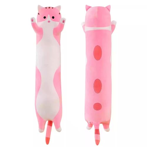 PORUPAEL 50cm Lange Katze Kuscheltier Stofftiere Katzen Plüsch Kisse Süße Kätzchen Plüschtier Schlafkissen,Weiche Lange Katze Kuschelkissen Kawaii große süße Cat Plüsch Sofakissen (Rosa) von PORUPAEL