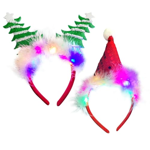 Weihnachts-Stirnband, blinkendes Stirnband, LED-Haarband, Haarreifen für Weihnachtsgeschenke, Grün, 2 Stück von PORUPAEL