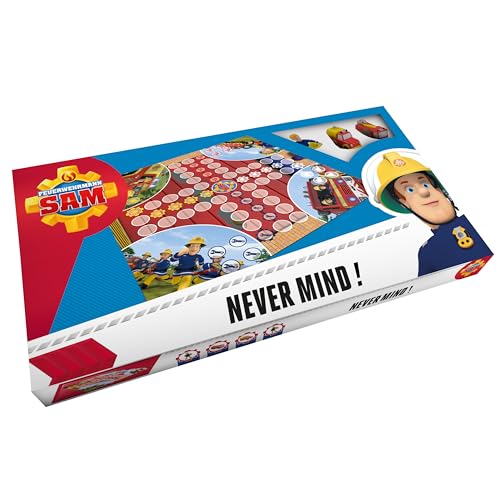 p:os 30090 - Feuerwehrmann Sam Brettspiel Never Mind, Würfelspiel für die ganze Familie, 2 bis 4 Spieler, für Kinder & Erwachsene von p:os