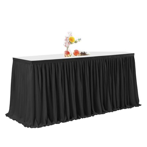 POTUBI Party-Tischrock, Party-Tischrock, Kuchen-Dessert-Tischdecke, plissierter Hochzeits-Tischrock, Hotel-Geburtstags-Tischdekoration, Party-Tischröcke (schwarz, 78 x 427 cm)(Black,9FT (78X275CM)) von POTUBI