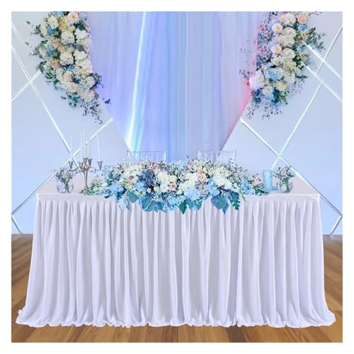 POTUBI Party-Tischrock, Party-Tischrock, Kuchen-Dessert-Tischdecke, plissierter Hochzeits-Tischrock, Hotel-Geburtstags-Tischdekoration, Party-Tischröcke (schwarz, 78 x 427 cm)(White,14FT (78X427CM)) von POTUBI