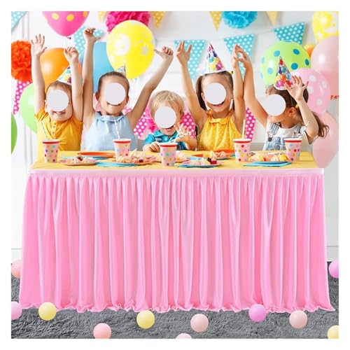 POTUBI Party-Tischrock, Polyester-Tischrock, ausgestattet mit plissiertem Rüschen-Tischrock for Party-Hochzeits-Geburtstagsparty-Tischröcke (Rosa, 4 Fuß (H 78 L 122 cm))(Pink,14ft(H78 L427cm)) von POTUBI