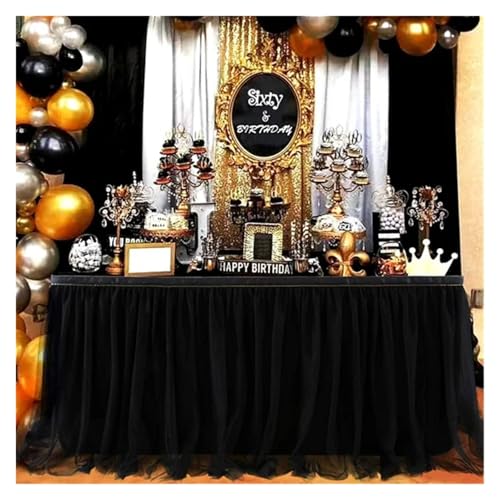POTUBI Party-Tischrock, Tüll-Tischrock, Tutu-Tischrock, Tischdeckendekoration, Hochzeitsbuffet, Bankettdekoration, Tischrock, Party-Tischröcke (Rosa, L 2,74 m x H 76,24 cm)(Black,L9ft X H30in) von POTUBI
