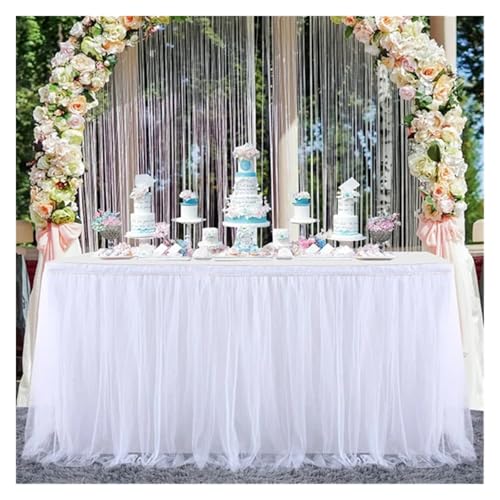 POTUBI Party-Tischrock, Tüll-Tischrock, Tutu-Tischrock, Tischdeckendekoration, Hochzeitsbuffet, Bankettdekoration, Tischrock, Party-Tischröcke (Rosa, L 2,74 m x H 76,24 cm)(White,L6ft X H30in) von POTUBI