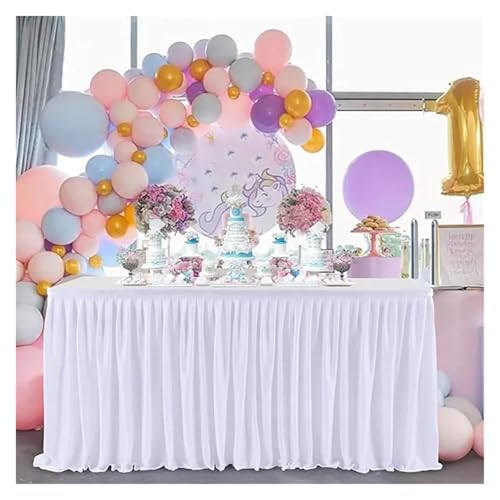 Party-Tischrock, Party-Tischrock, Geburtstag, plissierter Dessert-Tischdeckenbezug, Hochzeit, festlicher Tischrock, Heimtischdekoration, Party-Tischröcke (weiß, 78 x 427 cm)(White,4FT 78X122cm) von POTUBI