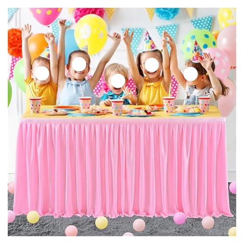 Party-Tischrock, Tischrock mit plissiertem Rüschen-Tischrock for Party, Hochzeit, Geburtstag, süße Tischdekoration, Party-Tischröcke (Pink, 14 Fuß (H 78 L 427 cm))(Pink,14ft(H78 L427cm)) von POTUBI