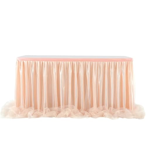 Party-Tischrock, Tüll-Tischrock, Netzstoff, Hochzeitsfeier-Dekoration, Hotelbedarf, Netzstoff-Tischrock, Tischdecke, Party-Tischröcke (Pink, 9FT (275cm x 77cm))(Type 5,6FT(183cmx77cm)) von POTUBI
