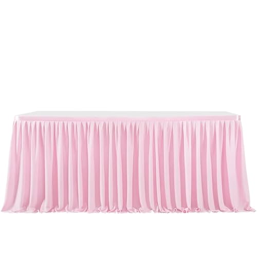 Party-Tischrock, einfarbiger Party-Tischrock, plissierter Dessert-Tischdeckenbezug, Hochzeit, festlicher Tischrock, Home-Tischrock mit Rüschenkante, Party-Tischröcke (Pink, 2,43 m x 77 cm)(Pink,8FT(2. von POTUBI
