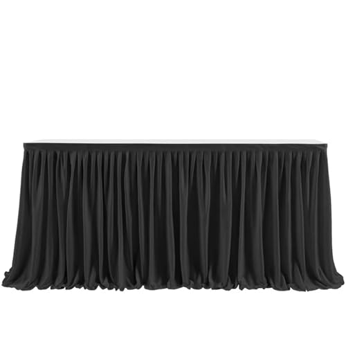 Party-Tischrock, einfarbiger Party-Tischrock, plissierter Dessert-Tischdeckenbezug, Hochzeit, festlicher Tischrock, Home-Tischrock mit Rüschenkante, Party-Tischröcke (Pink, 2,43 m x 77 cm)(Black,8FT(2 von POTUBI