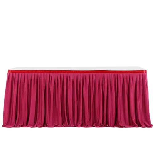 Party-Tischrock, einfarbiger Party-Tischrock, plissierter Dessert-Tischdeckenbezug, Hochzeit, festlicher Tischrock, Home-Tischrock mit Rüschenkante, Party-Tischröcke (Pink, 2,43 m x 77 cm)(Color 3,6FT von POTUBI