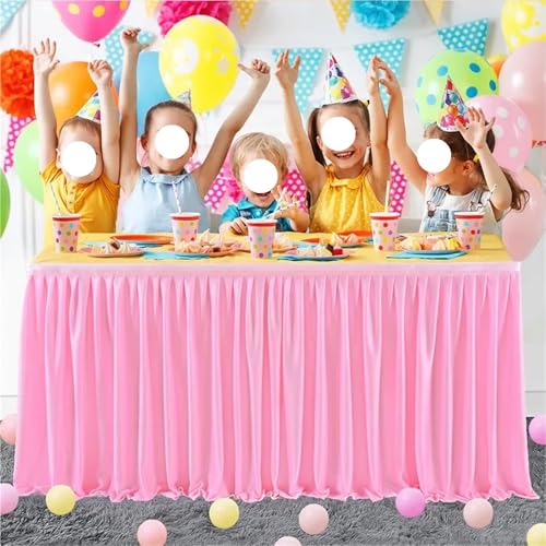 Party-Tischrock, weißer Tischrock for rechteckige Tische, ausgestattet mit plissiertem Rüschen-Tischrock for Party-Hochzeits-Geburtstagsparty-Tischröcke (Pink, 14 Fuß (H 78 L 427 cm))(Pink,14ft(H78 L4 Party-Tischrock, weißer Tischrock for rechteckige Tische, ausgestattet mit plissiertem Rüschen-Tischrock for Party-Hochzeits-Geburtstagsparty-Tischröcke (Pink, 14 Fuß (H 78 L 427 cm))(Pink,14ft(H78 L4 von POTUBI