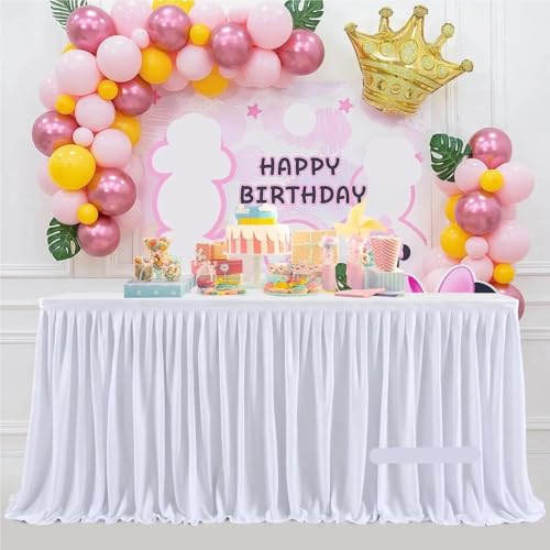 Party-Tischrock, weißer Tischrock for rechteckige Tische, ausgestattet mit plissiertem Rüschen-Tischrock for Party-Hochzeits-Geburtstagsparty-Tischröcke (Rosa, 9 Fuß (H 78 cm L 275 cm))(White,6ft(H78c Party-Tischrock, weißer Tischrock for rechteckige Tische, ausgestattet mit plissiertem Rüschen-Tischrock for Party-Hochzeits-Geburtstagsparty-Tischröcke (Rosa, 9 Fuß (H 78 cm L 275 cm))(White,6ft(H78c von POTUBI