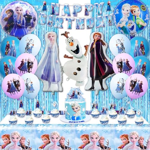 POVALLOV Elsa Geburtstagsparty Deko, Anna und Elsa Geburtstagsdeko, Froze Geburtstagsdeko, Die Eiskönig Deko Kindergeburtstag Set, Froze Geburtstagsdeko,froze luftballon von POVALLOV