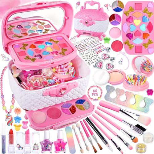 POWZOO Kinderschminke Set Mädchen,64 Piezas Kit de Maquillaje Niñas,Regalo de Princesa para Niñas de 5 a 12 años,Cumpleaños y Navidad. von POWZOO