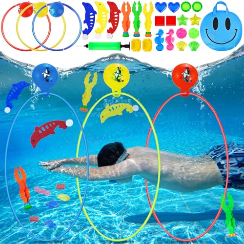 POWZOO 27 Piece Diving Toy Underwater,Diving Rings for Children,Swimming Toy,Diving Training,Children's Pool Toys,Pool Party Gift,with Storage Bag, for 5-12 Years Swimming Pool Water Toy Outdoor. von POWZOO