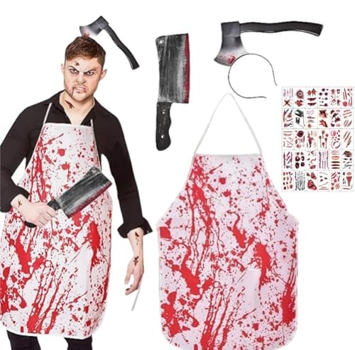 POWZOO Halloween Schlachter, Halloween Blutige Schürze Haarschmuck, Halloween Grusel Accessoires mit Zombie Scars Tattoo POWZOO Halloween Schlachter, Halloween Blutige Schürze Haarschmuck, Halloween Grusel Accessoires mit Zombie Scars Tattoo von POWZOO