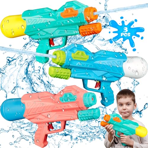 POWZOO Wasserpistole Kinder,3 Stücke Wasserspritzpistole,250ML Wasserkapazität,mit 6-8 Meter Großer Reichweite,Super Soaker Wasserpistolen,Sommer Schwimmbad Strand Pool Outdoor Wasser Kampf Spielzeug. von POWZOO
