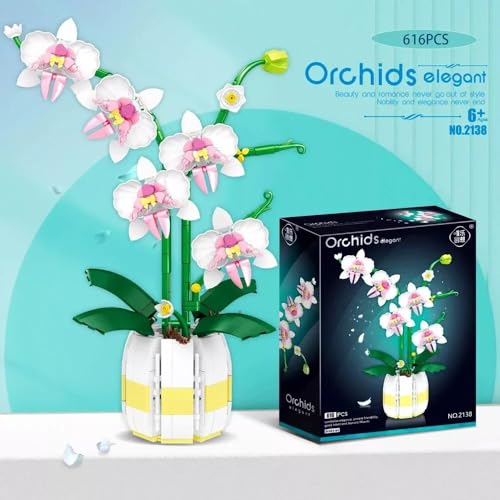 PP Pink Peachy Bausteine Orchidee Klemmbausteine künstliche ewige Blume Geschenk Deko Bausatz rosa (Rosa) von PP Pink Peachy