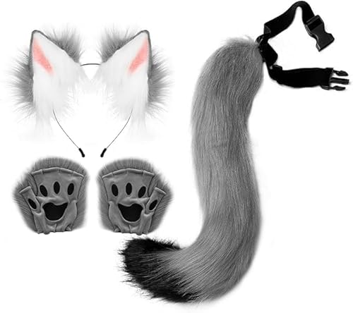 PPFINE Faux Ein Kunstpelz Wolf Schwanz Tail, Ohren und Handschuhe Set PPFINE Faux Ein Kunstpelz Wolf Schwanz Tail, Ohren und Handschuhe Set von PPFINE