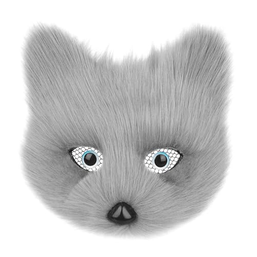PPFINE Halbgesichtsmaske aus Kunstfell, Tier, Katze, Fuchs, pelzig, für Halloween, Weihnachten, Maskerade, Party, Cosplay, Kostüm-Requisiten von PPFINE