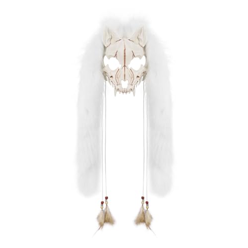 PPFINE Kunstfell-Tiermaske mit Wolfs- und Fuchsmotiv, Werwolf-Kostüm, Cosplay-Accessoire für Halloween-Mottopartys von PPFINE