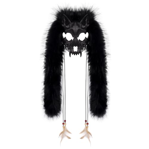 PPFINE Kunstfell-Tiermaske mit Wolfs- und Fuchsmotiv, Werwolf-Kostüm, Cosplay-Accessoire für Halloween-Mottopartys von PPFINE
