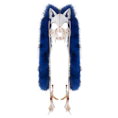 PPFINE Kunstfell-Tiermaske mit Wolfs- und Fuchsmotiv, Werwolf-Kostüm, Cosplay-Accessoire für Halloween-Mottopartys von PPFINE