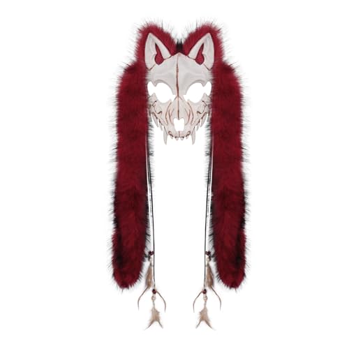 PPFINE Kunstfell-Tiermaske mit Wolfs- und Fuchsmotiv, Werwolf-Kostüm, Cosplay-Accessoire für Halloween-Mottopartys von PPFINE