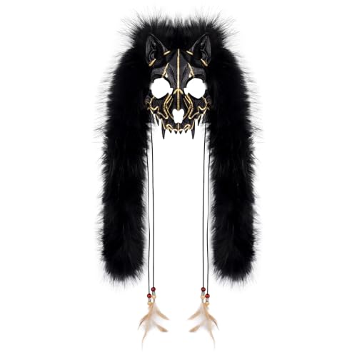 PPFINE Kunstfell-Tiermaske mit Wolfs- und Fuchsmotiv, Werwolf-Kostüm, Cosplay-Accessoire für Halloween-Mottopartys von PPFINE
