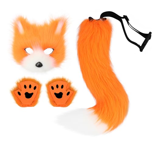 PPFINE Mädchen und Frauen Pelzige Katzen Fuchs Maske, Wolf Fox Schwanz, Cat Therian Mask Handschuhe Halloween Christmas Party PPFINE Mädchen und Frauen Pelzige Katzen Fuchs Maske, Wolf Fox Schwanz, Cat Therian Mask Handschuhe Halloween Christmas Party von PPFINE