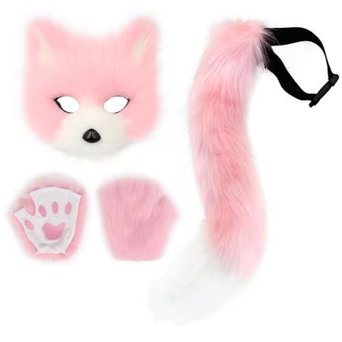 PPFINE Mädchen und Frauen Pelzige Katzen Fuchs Maske, Wolf Fox Schwanz, Cat Therian Mask Handschuhe Halloween Christmas Party PPFINE Mädchen und Frauen Pelzige Katzen Fuchs Maske, Wolf Fox Schwanz, Cat Therian Mask Handschuhe Halloween Christmas Party von PPFINE