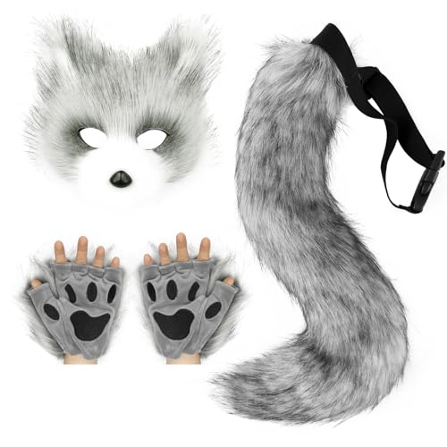 PPFINE Mädchen und Frauen Pelzige Katzen Fuchs Maske, Wolf Fox Schwanz, Cat Therian Mask Handschuhe Halloween Christmas Party PPFINE Mädchen und Frauen Pelzige Katzen Fuchs Maske, Wolf Fox Schwanz, Cat Therian Mask Handschuhe Halloween Christmas Party von PPFINE